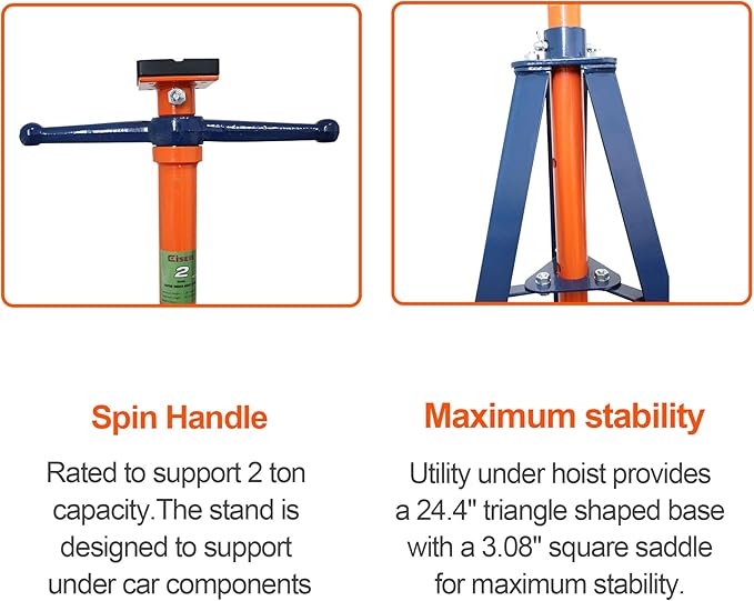 Aain 2 Ton Tripod Underhoist Support Stand, High-Lift Under Hoist Tripod Stand, 4400lb Capacity，Adjustable Height Engine Jack (ET305)