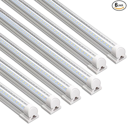 Barrina 8FT LED Shop Light, 72W 10000LM 6500K, Clear Cover Linkable LED Tube Lights, Integrated T8 Light Fixture, V Shape LED Ceiling Lights for Garage, Warehouse, Workshop, 6 Packs