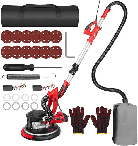 Drywall Sander with 5 Variable Speeds and Double-Deck LED，750W High Power - Ideal for grinding drywall, ceilings, interior walls, exterior walls,loose plaster
