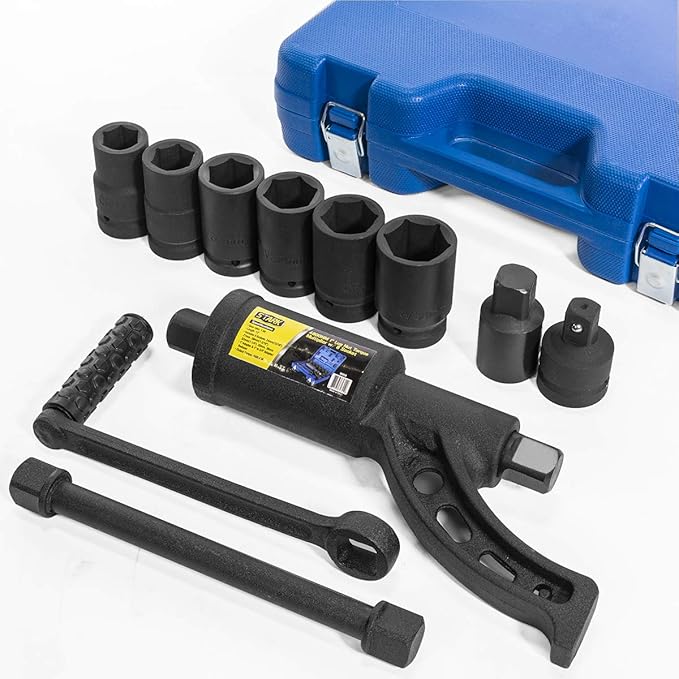 XtremepowerUS 8-Pieces Torque Wrench Labor Saving Lug Nut Wrench Torque Multiplier Cr-v Socket (24mm to 38mm) for Semi Truck & RVs w/Case