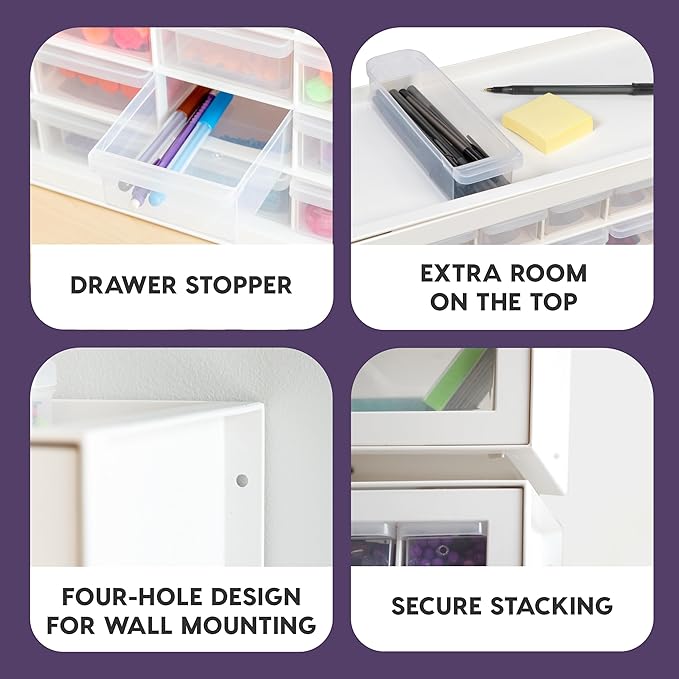 IRIS USA Craft Cabinet Storage, Screw Organizer, Hardware Storage Organizer, 44 Drawer Parts Cabinet, Art Storage Cabinets, Small Parts, Nuts and Bolts, Tool Storage, Scrapbook Art Hobby - White