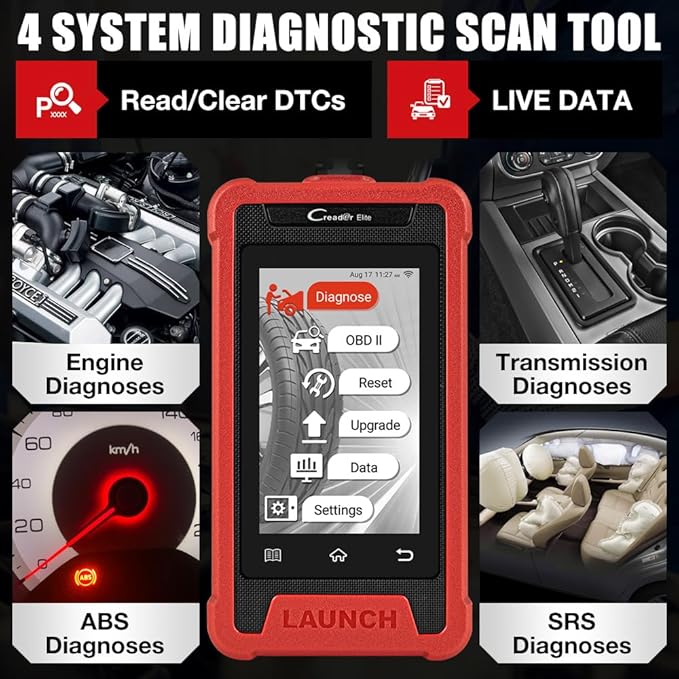 LAUNCH Elite ABS Bleeding Scan Tool,Engine Transmission ABS SRS OBD2 Scanner Diagnostic Tool,Throttle Reset Code Reader,Lifetime Online Update,4'' Touch Screen,AUTO VIN,Battery Test,Live Data Graph