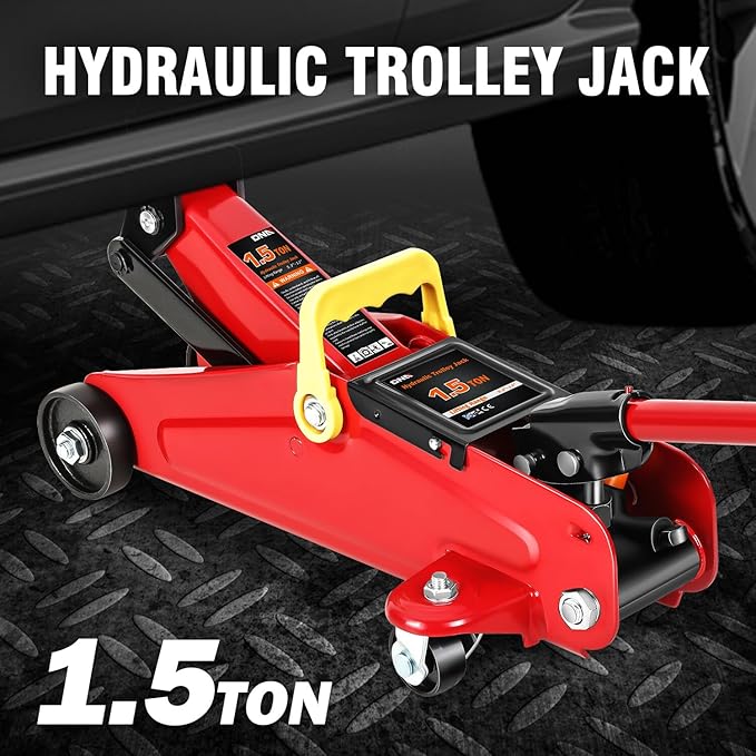 DNA MOTORING Low Profile Hydraulic Trolley Service/Floor Jack, 1.5 Ton (3000 lbs) Capacity, Lifting Range 5.3"-12",Red,TOOLS-00326