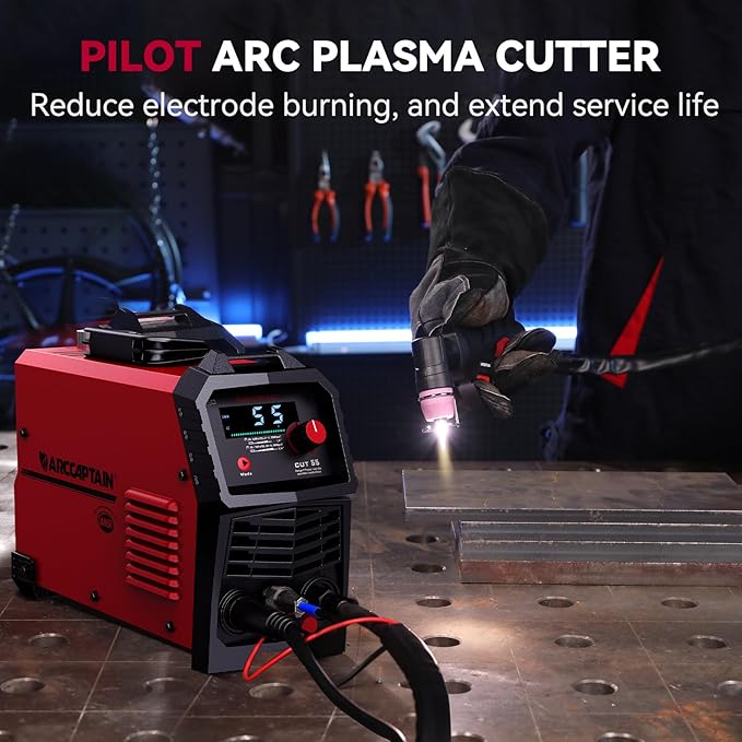 ARCCAPTAIN 55A Plasma Cutter, Large LED Display, Non-Touch Pilot ARC Plasma Cutting Machine, 110/220V Dual Voltage IGBT Inverter, 1/2" Clean Cut, Post Flow, 2T/4T, for Beginners DIY