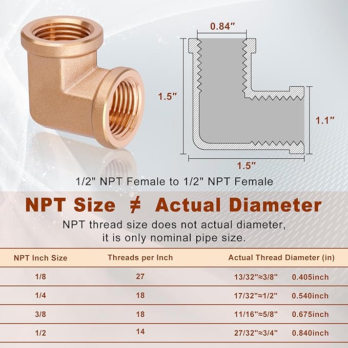 2pcs 1/2” Brass Fittings 90 Degree Barstock Street Elbow 1/2" NPT Female Pipe to 1/2" NPT Female Pipe 1/2 NPT Female Elbow Forged Brass Pipe Fittings