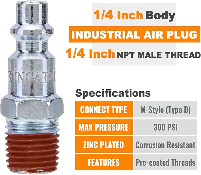 SUNGATOR 25-Pack 1/4 Inch Air Hose Fittings, 1/4'' Male NPT Industrial Plugs Kit, 1/4 Inch Quick Connect Air Line Hose Fittings, 1/4'' Industrial Hose Repair Plugs Kit for Comressor, Auto Shop