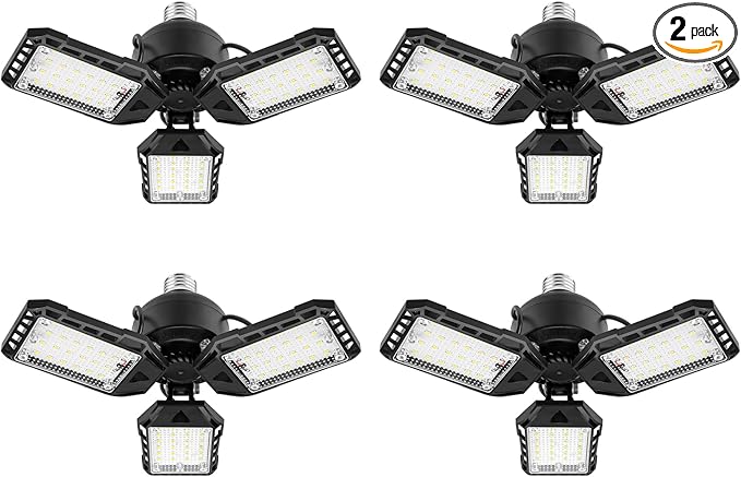 LED Garage Lights Bulb 4 Pack -80W, 8000LM 6500K Led Shop Light with 3 Deformable Panels, Basement Barn Light Garage Ceiling Lights, E26/E27 for Garage, Warehouse, Shop, Basement
