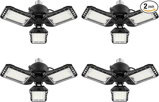 LED Garage Lights Bulb 4 Pack -80W, 8000LM 6500K Led Shop Light with 3 Deformable Panels, Basement Barn Light Garage Ceiling Lights, E26/E27 for Garage, Warehouse, Shop, Basement