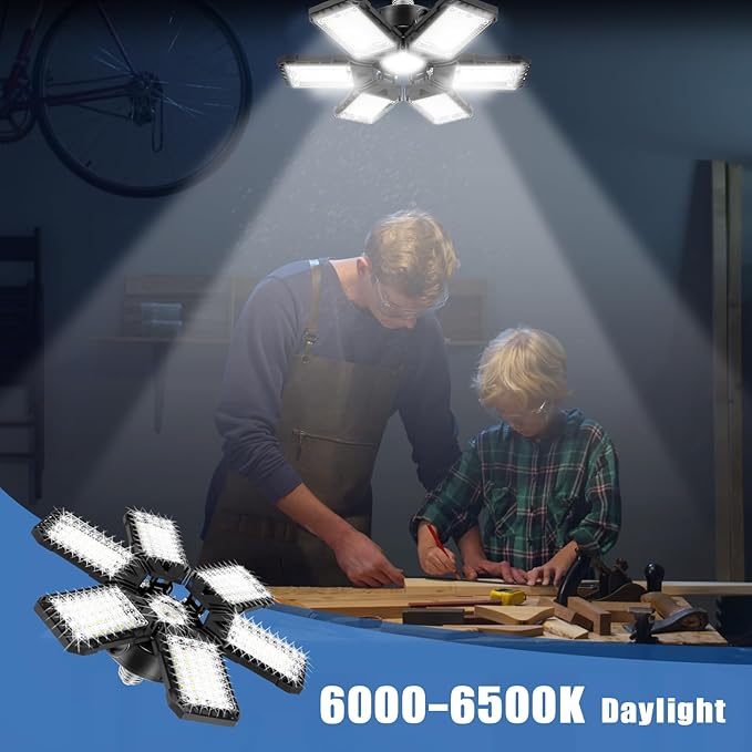 LED Garage Lights 4 Pack -180W, 18000LM 6500K Led Shop Light with 6+1 Deformable Panels, Basement Barn Light Garage Ceiling Lights, E26/E27 for Garage, Warehouse, Shop