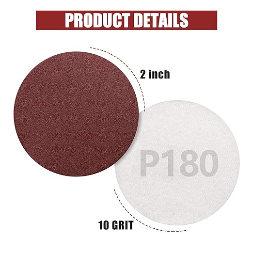 ZEHIQ 120pcs 2 Inch Sandpaper 180 Grit, Hook and Loop Sanding Disc, Alumina Orbital Sander Pads No Hole Sander Attachment Disc for Sanders Drill Grinder and Rotary Tools