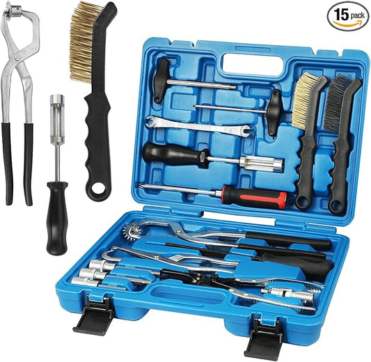 15PCS Brake Drum Tool Kit, Professional Drum & Disc Brake Tool Set Drum Brake Spring Tool with Brake Spring Pliers/Compressor/Puller Drum Brake Adjustment Tool Brake Spring Remover and Installer