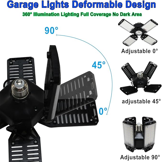 150W LED Garage Light 4Pack, Garage Lights LED Garage Ceiling Lights, 15000 Lumen LED Shop Light 4+1 Adjustable Panel, 6500K Daylight Garage Lighting LED Light Bulb Fixture LED Lights for Garage