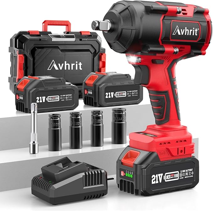 1000Nm(738ft-lbs) Cordless Impact Wrench High Torque w/ 2x 4.0Ah Battery, Electric Impact Wrench 1/2 Inch, Power Battery Impact Gun 1/2 Drive, Fast Charger, 4 Sockets for Truck RV Car