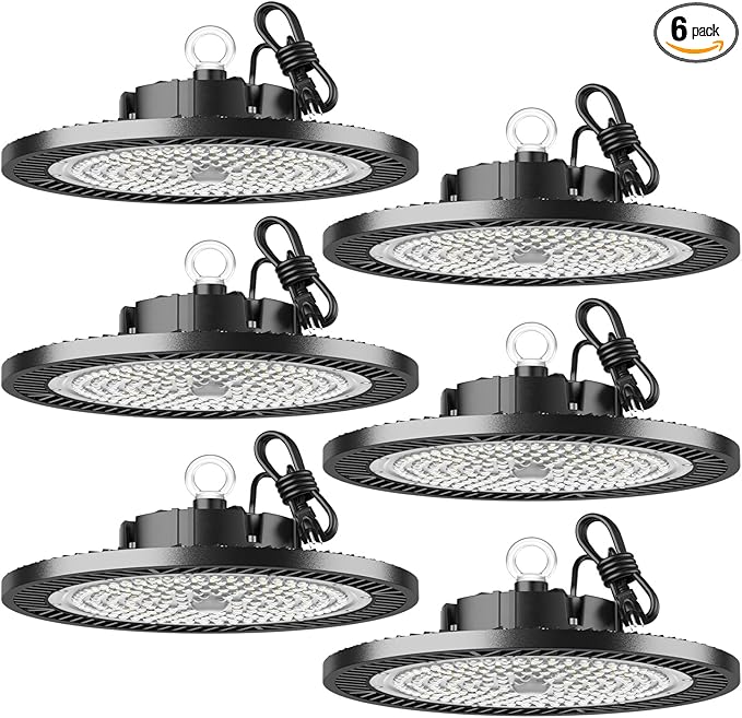 UFO Led High Bay Light 150W 5000K Shop Lights 21000Lm Daylight with Plug, UFO High Bay Lights for Garage Warehouse Workshop Factory Barn Logistics Center 6 Pack