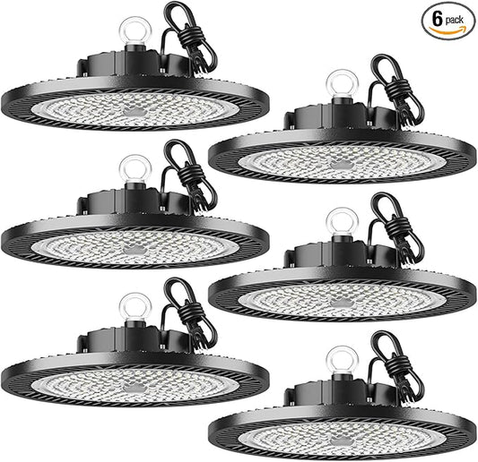 UFO Led High Bay Light 150W 5000K Shop Lights 21000Lm Daylight with Plug, UFO High Bay Lights for Garage Warehouse Workshop Factory Barn Logistics Center 6 Pack