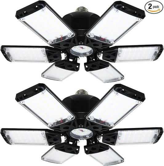 LED Garage Lights 2 Pack -160W Garage Light, 16000LM 6500K Led Shop Light with 6+1 Deformable Panels, Basement Barn Ceiling Lights, E26/E27 Workshop Light for Warehouse Attic (New 6+1P/2Pack)