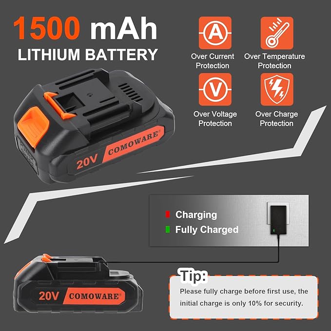COMOWARE Cordless Drill Set, 20V Electric Power Drill Set,1 Battery & Charger, 3/8" Keyless Chuck, 2 Variable Speed, 266 In-lb Torque, 25+1 Position, Orange