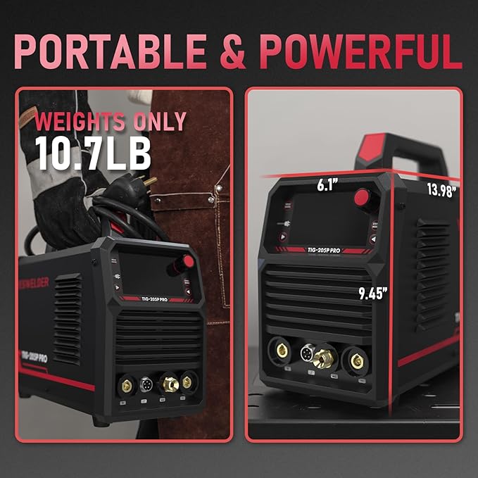 YESWELDER TIG Welder With Pulse 205Amp Large LED Display, STICK/DC TIG/PULSE TIG 3 In 1, 110&220V Dual Voltage TIG Welding Machine TIG-205P