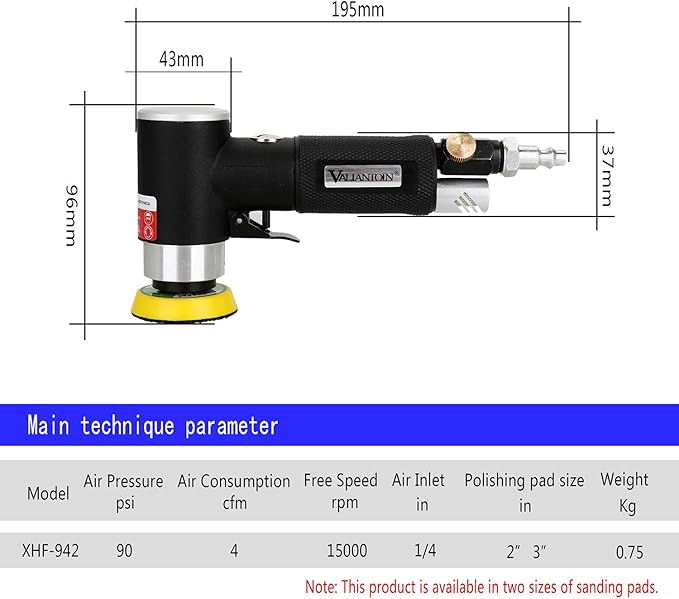 Valianto 2" 3" Mini Air Sander, Pneumatic Sander Random Orbital Eccentric Dual Action Polisher with M6 Thread Plate (2" and 3"),- Adjustable Airflow Valve - US Connector