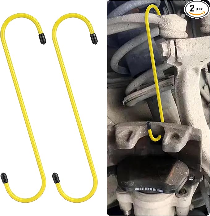 2PCS Brake Caliper Hangers,Brake Caliper Tool/Brake Caliper Compression Tool for Changing Brake Pads,Braking,Universal Automotive Tools Brake Caliper Hooks with Rubber Caps (2, Yellow)