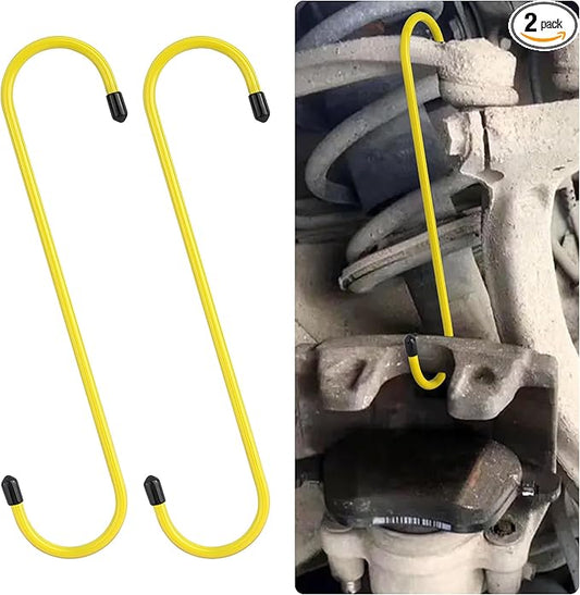 2PCS Brake Caliper Hangers,Brake Caliper Tool/Brake Caliper Compression Tool for Changing Brake Pads,Braking,Universal Automotive Tools Brake Caliper Hooks with Rubber Caps (2, Yellow)
