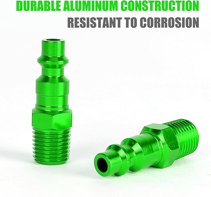 Air Hose Fittings, 12 Pieces I/M Industrial Type Air Plugs with 1/4" NPT Male Threads, Green