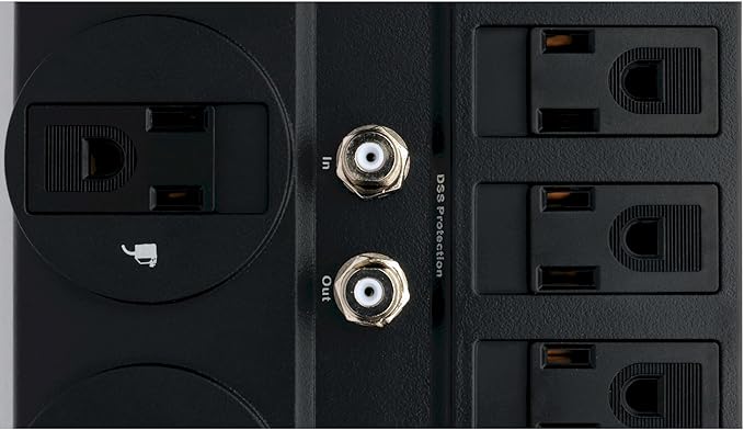 Tripp Lite TLP1208TELTV 12 Outlet Surge Protector Power Strip, 8ft Cord, Right-Angle Plug, Tel/Modem/Coax Protection, RJ11, & Dollar 150,000 Insurance Black