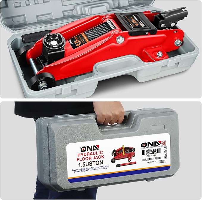 DNA MOTORING Low Profile Hydraulic Trolley Service/Floor Jack, 1.5 Ton (3000 lbs) Capacity, Lifting Range 5.3"-12",Red,TOOLS-00326