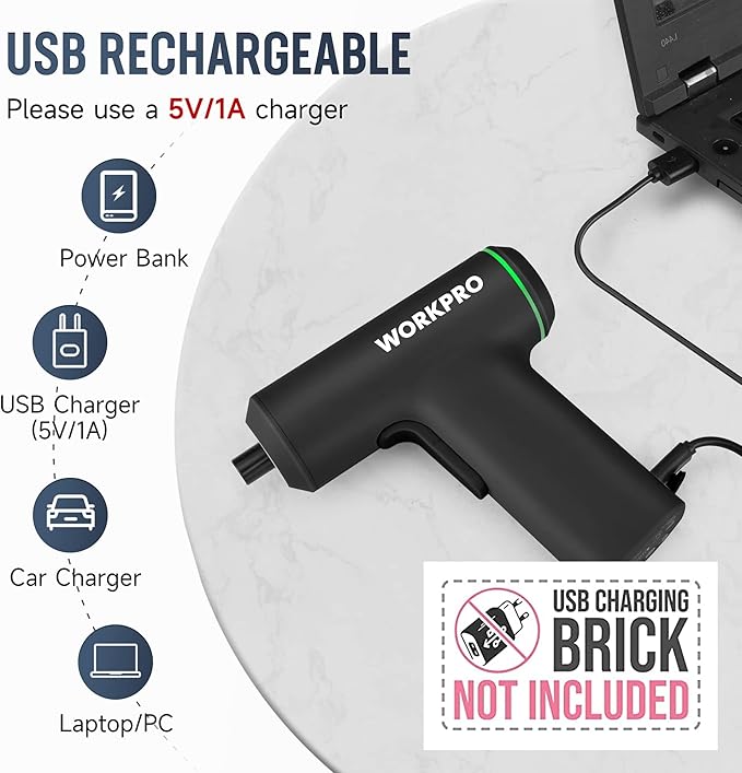 WORKPRO Electric Cordless Screwdriver Set, 4V USB Rechargeable Lithium-ion Battery Power Screwdriver Kit with LED Light, Screw Gun with 28pcs Accessories for Home, Office, Apartment Repair