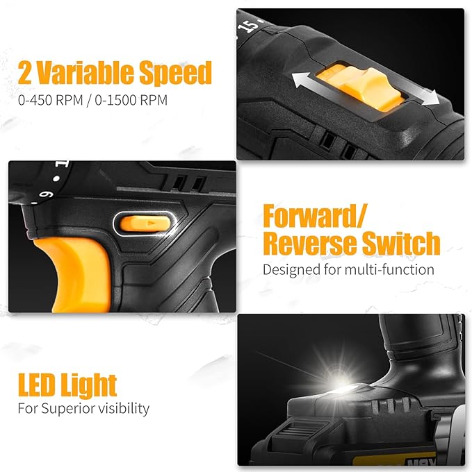 AVID POWER 20V Cordless Drill Set 320 In-lbs Torque Power Drill/Driver Kit with 2 Variable Speed, 3/8'' Keyless Chuck