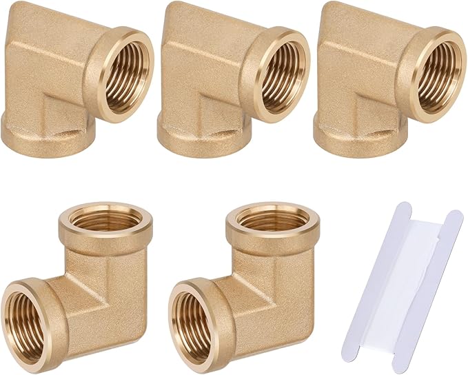 5pcs 3/8” Brass Fittings 90 Degree Barstock Street Elbow 3/8" NPT Female Pipe to 3/8" NPT Female Pipe 3/8 NPT Female Elbow Forged Brass Pipe Fittings