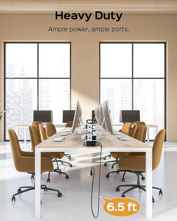 Power Strip Tower Surge Protector, JACKYLED 12 Outlets 6 USB (2 USB C) Charging Station, Extension Cord with Multiple Outlets, 1050J 1625W/13A Outlet Extender 6.5ft Extension Cord for Home Office