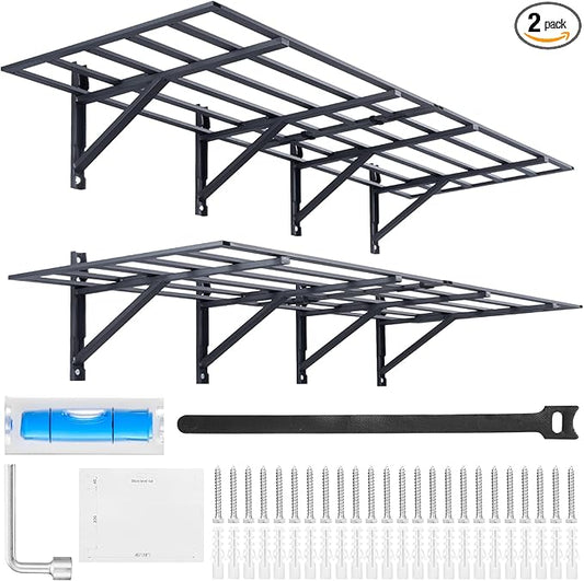VEVOR Garage Shelving Wall Mounted, 2 x 6 ft Heavy Duty Garage Wall Shelves, 1600 lbs Load Capacity Garage Storage Rack Floating Shelves, 2 Pack, Suitable for Shop, Shed, Garage Storage, Black