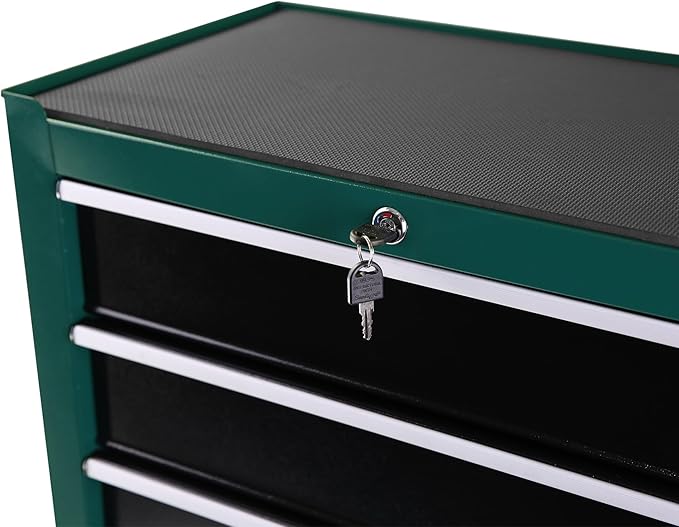 5 Drawers Rolling Tool Chest Tool Cabinet on Wheels with Keyed Locking System and Drawer Liners Tool Chest with Link Buckle and can be Combined to Large Cabinet Set for Warehouse & Garage,Green