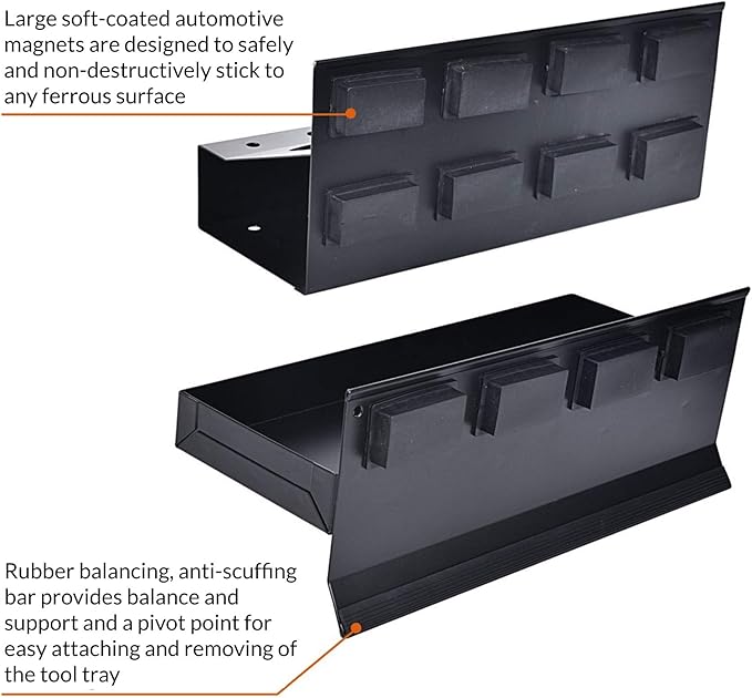 Eisen trayset 4pc Magnetic Toolbox Tray Set, Magnetic Tool Box holder for Cabinet Side Shelf Storage Van Workshop, Tool Trays, Paper Towel Holder and Spray Can Holder, Black