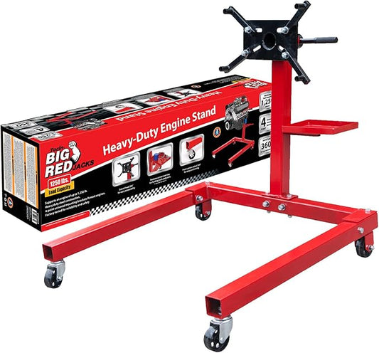 BIG RED TAM25671-2 Torin Steel Rotating Engine Stand with 360 Degree Adjustable Mounting Head and Extra Tool Storage Tray: 5/8 Ton (1,250 lb) Capacity, Red