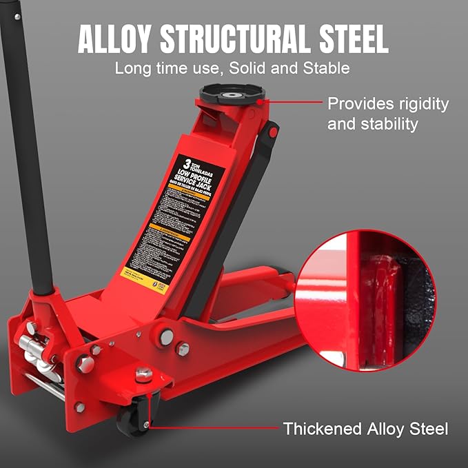 BIG RED 3 Ton Hydraulic Floor Jack,Low Profile Jack with Dual Quick Pump,6600 lbs Capacity,Lifting Range 3.125"- 20"