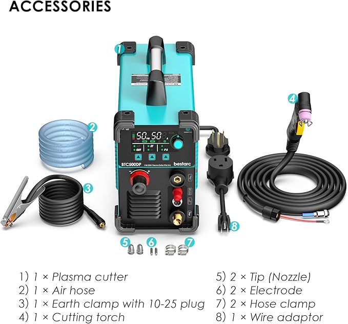 Plasma Cutter, Non Touch Pilot Arc, Air Sensor Technology, Large Digital Display Screen, BTC500DP 7Gen 50Amps 110/220V Dual Voltage, IGBT Plasma Cutter Machine (BTC500DP 7GEN 110/220V)
