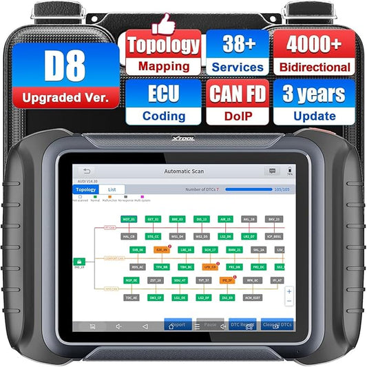 XTOOL D8S OBD2 Scanner: 2025 Upgrade of D8 Scanner, Bidirectional Scan Tool with 3-Year Update, Topology Mapping, ECU Coding, 38+ Resets, All Systems Car Scanner, Crank Sensor Relearn, CANFD/DoIP