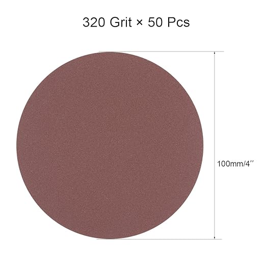 uxcell 50Pcs 4 Inch Hook and Loop Sanding Disc 320 Grits Flocking Sandpaper for Random Orbit Sander Brown