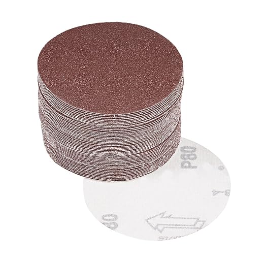 uxcell 50Pcs 4 Inch Hook and Loop Sanding Disc 80 Grits Flocking Sandpaper for Random Orbit Sander Brown