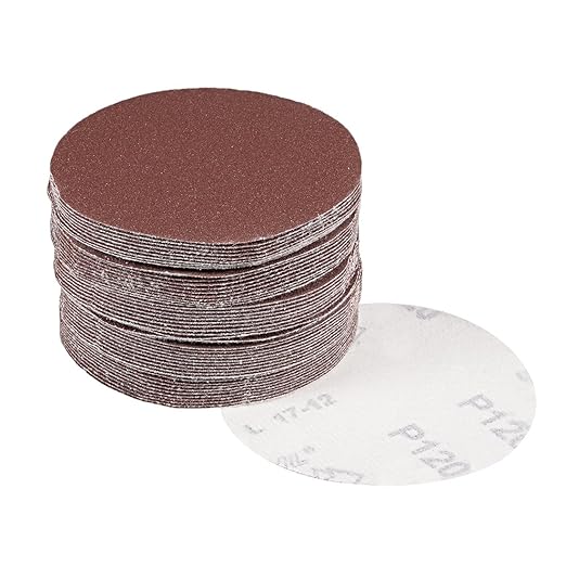 uxcell 50Pcs 4 Inch Hook and Loop Sanding Disc 120 Grits Flocking Sandpaper for Random Orbit Sander Brown