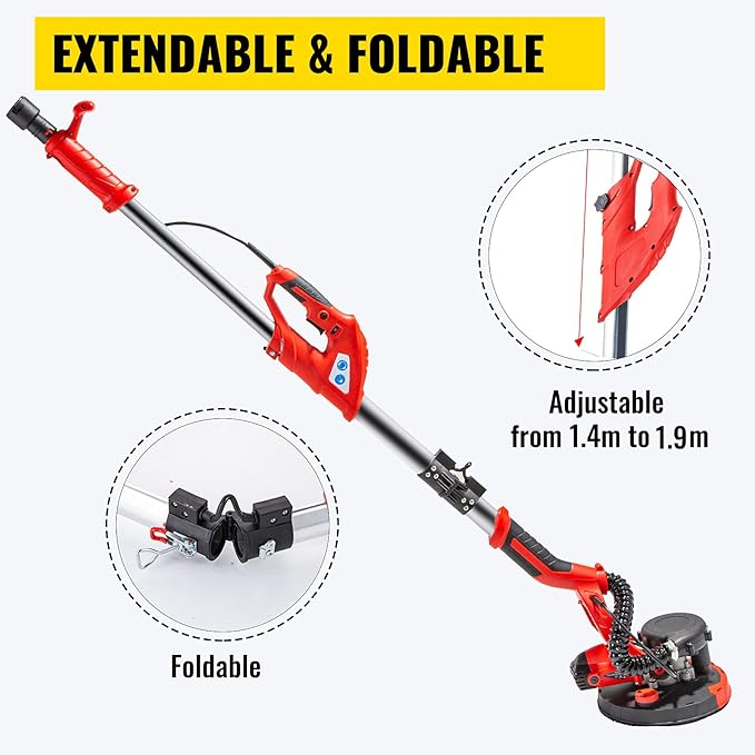 Mophorn Drywall Sander 850W Electric, Electric Sander Variable Speed 800-1750RPM, Drywall Sander Foldable Sheetrock Sander, with Telescope Handle, Vacuum Bag Drywall Sanders 6 Sand Pads