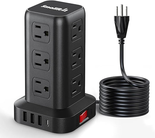 PD20W Surge Protector Power Strip Tower, 10FT Extension Cord with Multiple Outlets, 12 AC 4 USB (1 USB C)，Mini Power Strip with USB Ports, Surge Protector Tower Overload Protection for Office, Desk
