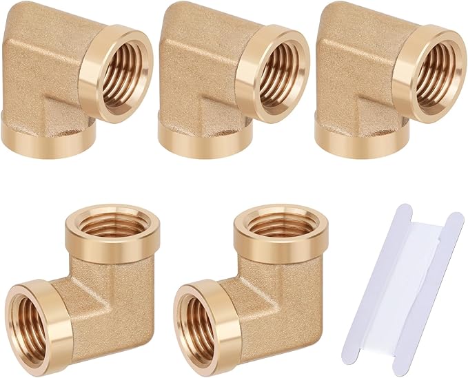 5pcs 1/4” Brass Fittings 90 Degree Barstock Street Elbow 1/4" NPT Female Pipe to 1/4" NPT Female Pipe 1/4 NPT Female Elbow Forged Brass Pipe Fittings