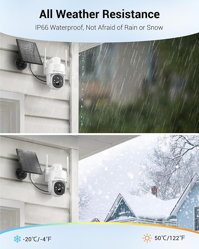 2K Solar Cameras Outdoor Wireless, Security Cameras Wireless Outdoor, Battery Powered cam with Spotlight, 2-Way Talk, PIR Motion Detection, Color Night Vision, 360° PTZ, Siren, Compatible with Alexa