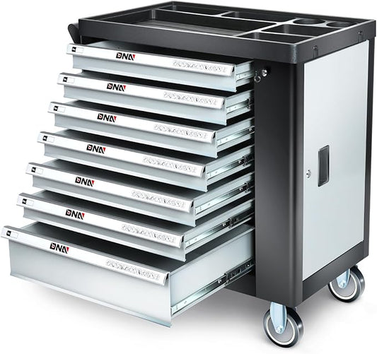 DNA MOTORING 7-Drawers Roller Tool Chest Cabinet with Casters, Locking System, Top Worktop, for Garage Warehouse Workshop, Grey, TOOLS-00397