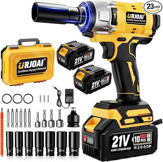 Cordless Impact Wrench - 590Ft-lbs (800N.m) Brushless 1/2 inch Impact Wrench, 3300RPM High Torque Impact Gun, 2x 4.0Ah Battery, Charger & 7 Sockets, Power Impact Wrench for Car Home