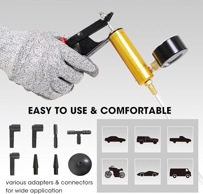 BIG RED Torin 16 Piece 2 in 1 Brake Bleeder Kit Hand Held Fluid Vacuum Gauge Pump Test Set with Storage Case, Black, ATRHS-A1998AR