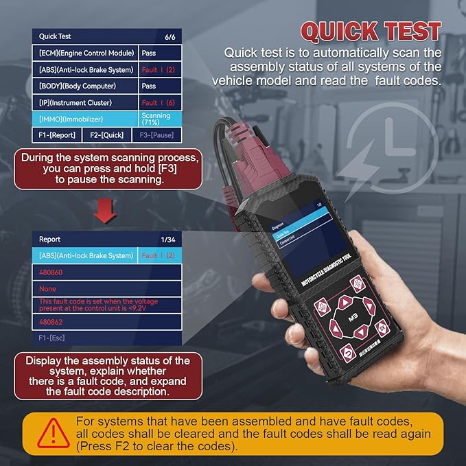 Motorcycle Diagnostic Tool,OBDII Motorcycle Fault Code Readers Scan Tools with Quick Test & Actuation Tests Motorcycle Scan Tool Compatible for Yamaha 2/3/4P Honda Kawasaki 4-6P OBDII